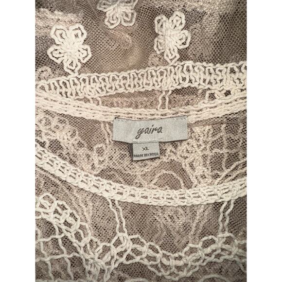 Yaira XL Beige Cream Lace Dress Tunic Top Boho Crochet Sheer 3/4 Sleeve - Picture 5 of 6